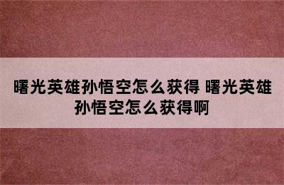 曙光英雄孙悟空怎么获得 曙光英雄孙悟空怎么获得啊